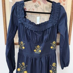 NWOT eShakti x Wayward Fancies Floral Embroidered Navy Dress